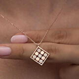 STİLLOVE Gümüş Rose Dörtgen Zirkon Taşlı Kadın Kolye