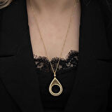 STİLLOVE Gümüş Gold Kaplama Damla Yarım Altın Takılabilen Kadın Kolye