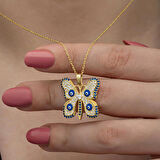 STİLLOVE Gümüş Gold Nazarlı Kelebek Kadın Kolye