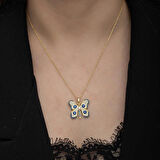 STİLLOVE Gümüş Gold Nazarlı Kelebek Kadın Kolye