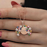 STİLLOVE Gümüş Rose Renkli Çiçek Kişiye Özel Kadın Kolye