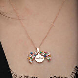 STİLLOVE Gümüş Rose Renkli Çiçek Kişiye Özel Kadın Kolye