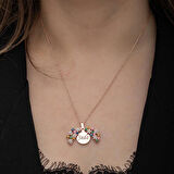 STİLLOVE Gümüş Rose Renkli Çiçek Kişiye Özel Kadın Kolye