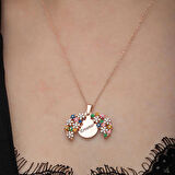 STİLLOVE Gümüş Rose Renkli Çiçek Kişiye Özel Kadın Kolye