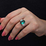 STİLLOVE Gümüş Yeşil Renk Paraiba Taşlı Kadın Yüzük