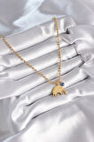 STİLLOVE 316L Çelik Gold Renk Top Zincir Model Fil Figür Nazar Boncuk Detay Kadın Kolye