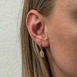 STİLLOVE Gümüş Gold Oval Taşlı Sallantılı Küpe