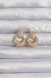 STİLLOVE Pirinç Gold Renk Zirkon Taşlı Oval Form Küpe