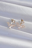 STİLLOVE Pirinç Gold Renk Zirkon Taşlı V Model Küpe