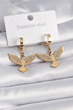 STİLLOVE 316L Çelik Gold Renk Zirkon Taşlı Anka Kuşu Model Kadın Küpe