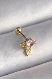 STİLLOVE 316L Çelik Gold Renk Pembe Zirkon Taşlı Sallantı Yıldız Detay Tragus Piercing