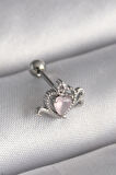 STİLLOVE 316L Çelik Gümüş Renk Pembe Mineli Kalp Zirkon Taş Detay Tragus Piercing