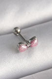 STİLLOVE 316L Çelik Gümüş Renk Pembe Kurdele Zirkon Taş Detay Tragus Piercing