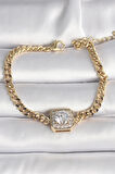 STİLLOVE Pirinç Gold Renk Kare Zirkon Taşlı Xuping Exclusive VIP Seri Kadın Bileklik