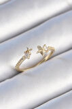 STİLLOVE Pirinç Gold Renk Zirkon Taş Detay Yıldız Model Kadın Yüzük