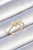 STİLLOVE Pirinç Gold Renk Beyaz Mineli Zirkon Taşlı Kelebek Model Kadın Yüzük