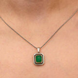 STİLLOVE Gümüş Yeşil Taşlı Otantik Kadın Kolye