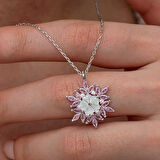 STİLLOVE Gümüş Pembe Lotus Desenli Çiçek Kadın Kolye