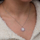 STİLLOVE Gümüş Pembe Lotus Desenli Çiçek Kadın Kolye