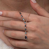 STİLLOVE Gümüş Sıralı Mistik Topaz Taşlı Damla Kadın Kolye