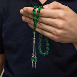 Gümüş Püsküllü Yeşil Ateş Kehribar Tesbih SL12501