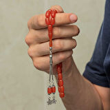 Gümüş Püsküllü Kapsül Kesim Sıkma Kehribar Tesbih SL12597