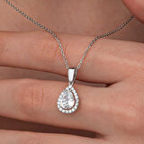 Gümüş Damla Beyaz Zirkon Taşlı Kadın Kolye SL12654