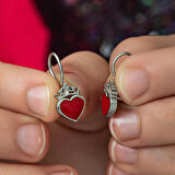 STİLLOVE Gümüş Kırmızı Kalp Sallantılı Çocuk Küpe