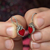 STİLLOVE Gümüş Kırmızı Kalp Sallantılı Çocuk Küpe