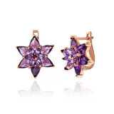 STİLLOVE Gümüş Rose Mor Lotus Çiçeği Sallantılı Kadın Küpe