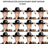 Kovboy Şerif Şapkası Siyah 12 Adet - Kostüm, Parti ve Gösteri Şapkası