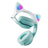 STN-28 PRO Kedi Kulaklı Led Işıklı Katlanabilir Kablosuz Kulaküstü Bluetooth Kulaklık YEŞİL