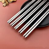 Çin Çubuğu Yemek Çubukları Metal Chopstick 5 Çift  Paslanmaz Çelik Çin Çubuğu Çubukları 5 Çift
