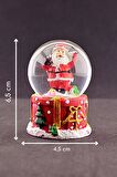 Dekoratif Yılbaşı Merry Christmas Sevimli Noel Baba Temalı  Mini Boy Işıklı Kar Küresi 6,5 cm