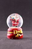 Dekoratif Yeni Yıl ı Noel Baba Temalı Kurdele Detaylı Mini Boy Işıklı Kar Küresi 6,5 cm