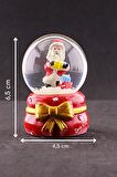 Dekoratif Yeni Yıl ı Noel Baba Temalı Kurdele Detaylı Mini Boy Işıklı Kar Küresi 6,5 cm