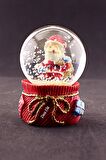 Yeni Yıl Hediyesi Dekoratif Hediye Torbalı Noel Baba Temalı Mini Boy Kar Küresi 6,5 cm