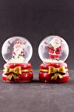 Yeni Yıl Hediyesi 2 Adet Yeni Yıl Noel Baba Temalı Kurdele Detaylı Mini Boy Işıklı Kar Küresi 6,5 cm
