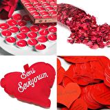Sevgiliye Eşe Özel Günlere Hediye 1000 Adet Kuru Gül  + 25  Adet Tealight Mum + 365 Gün Söz Kartları + Seni Seviyorum Yastık