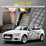 Audi A3 Antrasit Renk Tay Tüyü Cepli & Terletmez Sırtlı Oto Koltuk Minder Seti - Koltuk Koruma Kılıfı (ÖN & ARKA TAM SET)