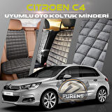 Citroen C4 Antrasit Renk Tay Tüyü Cepli & Terletmez Sırtlı Oto Koltuk Minder Seti - Koltuk Koruma Kılıfı (ÖN & ARKA TAM SET)