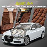 Audi A4 Kahverengi Renk Tay Tüyü Cepli & Terletmez Sırtlı Oto Koltuk Minder Seti - Koltuk Koruma Kılıfı (ÖN & ARKA TAM SET)