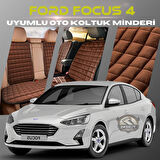 Ford Focus 4 Kahverengi Renk Tay Tüyü Cepli & Terletmez Sırtlı Oto Koltuk Minder Seti - Koltuk Koruma Kılıfı (ÖN & ARKA TAM SET)