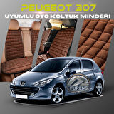 Peugeot 307 Kahverengi Renk Tay Tüyü Cepli & Terletmez Sırtlı Oto Koltuk Minder Seti - Koltuk Koruma Kılıfı (ÖN & ARKA TAM SET)