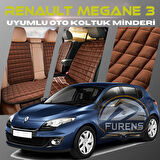 Renault Megane 3 Kahverengi Renk Tay Tüyü Cepli & Terletmez Sırtlı Oto Koltuk Minder Seti - Koltuk Koruma Kılıfı (ÖN & ARKA TAM SET)