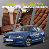 Volksvogen Polo MK6 Kahverengi Renk Tay Tüyü Cepli & Terletmez Sırtlı Oto Koltuk Minder Seti - Koltuk Koruma Kılıfı (ÖN & ARKA TAM SET)