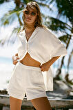 Kadın Müslin Plaj Takımı - Yazlık Oversize Gömlek ve Şort İkili Set | Rahat ve Şık Plaj & Günlük Kombin