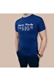 Erkek Slim Fit Dijital New York Baskılı Pamuklu T-Shirt