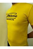 Erkek Sarı Slim Fit Kabartma Baskılı Pamuklu T-Shirt
