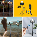 Sylar Kendiliğinden Işıklı Masaüstü Tripod Olabilen Telefon Tutuculu Kablosuz Kumandalı Selfie Çubuğu
